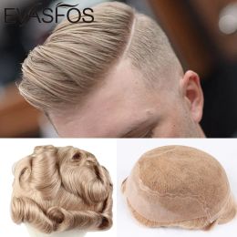 Toupees EVASFOS Indian Human Remy Hair Replacement System For Men Toupee Various Colour Men Hairpieces Q6 Base Frence Lace with Skin PU