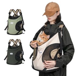 Cat Small Dog Breathable Canvas Portable Backpack Puppy Kitten Travel Chest Sling Bag Pet Front Cross Shoulder Strap 240318