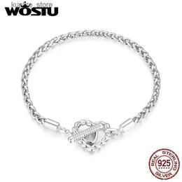 Charm Bracelets WOSTU 925 Sterling Silver Vintage Basic s Double Love Heart Bangles Snake Chain For Women DIY Gift Suit to Charms Beads L240322