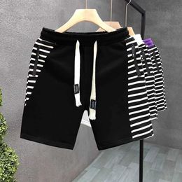 High End Patchwork Striped Shorts for Mens Summer Casual Sports Capris Handsome Trendy Brand Versatile