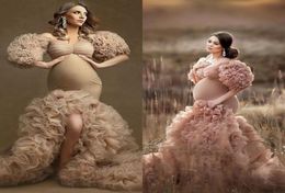 Gorgeous Arabic Maternity Evening Dresses For Pregnant Women Sexy V Neck Hilo Pleats Ruffles Prom Gowns for Poshoot Boudoir Li4030911