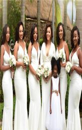 2019 Elegant Spaghetti Mermaid Bridesmaid Dress Cheap Deep V Neck African Wedding Guest Gown Cheap Long Prom Evenig Miad Of Honour 7274435