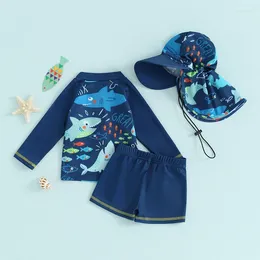 Clothing Sets Baby Boy 3Pcs Rash Guard Swimsuits Cute Fish Print Long Sleeve Zip Up Bathing Suit Swimwear