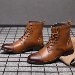 Shoes Fashion Brown Ankle Men's Leather Shoes Dress Boots Formal Shoes Men Autumn Winter Cowboy Boots For Men zapatos hombre vestir