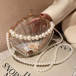 Evening Bags Transparent Acrylic Shell bag 2023 Fashion High quality PVC Womens Designer Handbag Pearl strap Shoulder Messenger Clutch BagL2403