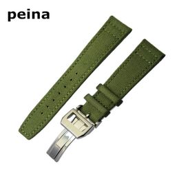 21mm NEW Black Green Nylon and Leather Watch Band strap For IWC watches2340