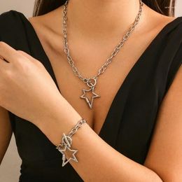 Chains Golden Silver Colour Hollow Out Heart Star Pendant Necklace For Women Girls Fashion Personality Geometric Bracelet Set