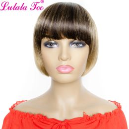 Wigs Ombre Straight Human Hair Wigs Brazilian Remy Hair Short Bob Wig With Bangs 4/27 Honey Blonde Full Machine Wigs Yepei Hair