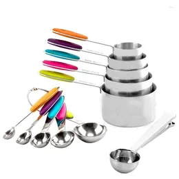 Coffee Scoops AT35 Stainless Steel Measuring Cups Spoons Set Of 11 Top Stackable With Scoop Sealing Clips