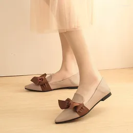 Casual Shoes 2024 Spring Women's Single Bowknot Pointed Toe Bow Flat Sole Slacker Large 33-43 Leather Heel Bowtie
