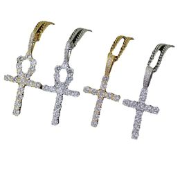 Hip Hop Cross Diamonds Pendant Halsband för män Kvinnor gåva halsband smycken guldpläterade koppar zirkoner kubansk länkkedja