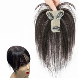 Toppers 7x8cm Slik Human Hair Toppers For Women Thin Clip In Topper With 3D Air Bangs Hairpieces for Hair Loss Volume Cover Grey Hair