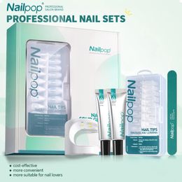 Nailpop Nail Tips and Glue Gel Nail Kit Fast Nail Extension Set with Soft Gel UV Lamp 600Pcs Semi Matte Nails and Files Tools 240321