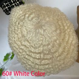 Toupees Afro Curl African American Human Hair Piece Men's Full LaceToupee 8x10in Replacement System For Black Men 60# White Colour Toupee