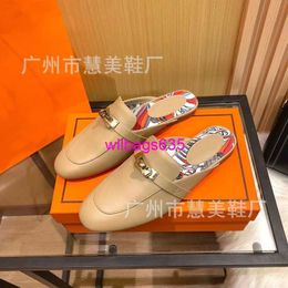 Mules Sandals Half Head Loafers Leather Slippers Baotou Half Slippers for Women Wearing Sandals 2024 New Home Lock Buckle Flat Sole Muller Sho have logo HBVVL4