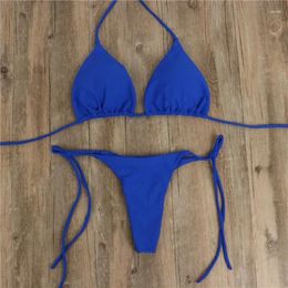 Women's Swimwear Women Bikini Set Side Tie Sexy Swimsuit Bandage Style Brazilian Neck Hanging Solid Colour Adjustable