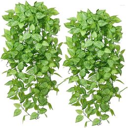 Decorative Flowers -2Pcs Artificial Hanging Plants Fake Vine Ivy Leaves Garland Greeny Chain Wall Home Room Garden Wedding Outside