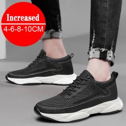 Boots Breathable Sneakers Man Elevator Shoes Height Increase Insole 8cm Black Taller Shoes Men Leisure Fashion Sports Plus Size 3744