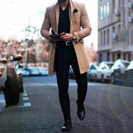 Men's Jackets Winter Warm Single Breasted Long Cardigan Jacket High Street Solid Mens Woollen Coat Autumn Men Fashion Lapel Collar Slim Coats