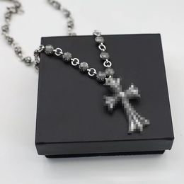 Unisex Designer Pendant Necklaces American Trendy Do Old Thai Silver Crosses Pendant Hip Hop Punk Round Bead Patchwork Necklace