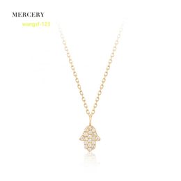 Mercery Wholesale Custom Luxury Real Natural Diamond Pendant Chain Necklace Jewelry 14k Solid Gold Hamsa Hand Charm Necklaces