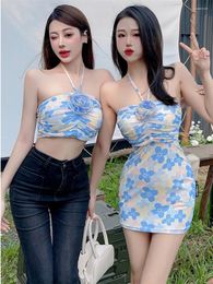 Casual Dresses WOMENGAGA Sweet Sexy Women Mini Dress 2024 Elegant Strap Bra Spicy Girl Hanging Neck Fashion K7J1