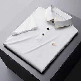 Summer Thin Silky Seamless Breathable POLO Short Sleeve Mens Casual Top High End Crown Fashion Elastic lapel Tshirt Men 240315