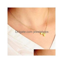 Pendant Necklaces 26 Letters Long Sweater Chain Choker Necklace Tiny Love Heart Pendants For Women Collier Lovers Gift Gold Sier P-T D Dhufj