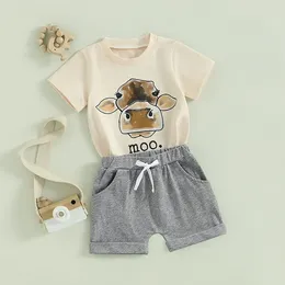 Clothing Sets Born Baby Boy Summer Clothes Western Short Sleeve Animal Print T-shirt Top Shorts 2Pcs Farm Outfit