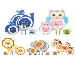 Bamboo Fibre children039s tableware set creative cartoon bowl dividing plate spoon fork cup five piece set of gift tableware3781322