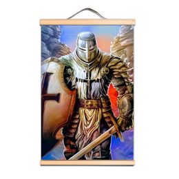 Knights Templar Wall Hanging Flag Vintage Crusades Armour Warrior Wall Art Posters Canvas Scroll Painting Banner For Room Office Home Decoration AB10