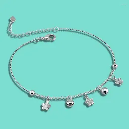Anklets Foot Chain Of Women 925 Sterling Silver Flower Bell Bracelet Anklet Simple Beads Fashion Jewellery Accessories Beach Party
