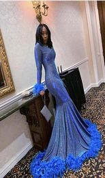 Sexy 2022 Arabic Evening Dresses Prom With Long Sleeve Vneck Mermaid Style Feathers Pageant Formal Dress African Black Girls Part2191054