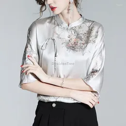 Ethnic Clothing 2024 Chinese Style Traditional Women Tang Suit Blouse Elegant Casual Daily Wear Floral Printing Vintage Cheongsam Tops
