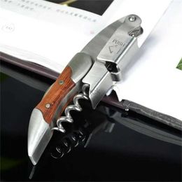 Bar Tools Wine Opener Stainless Steel Wood Handle Folding Open Bottle Corkscrew Open Bar Beer Knife Kitchen Cutter Accessories Cook Tools 240322