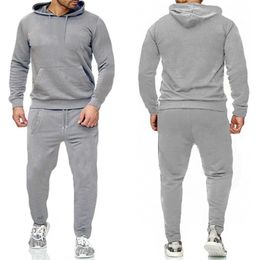 Classic Mens Solid Colour Tracksuit Hooded Sweatshirts and Jogger Pants High Quality Male Daily Casual Sports Hoodie Jogging Suit 240311