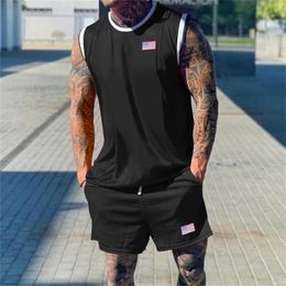 Men's Tracksuits Summer Breathable Two Piece Sleeveless Undershirt Shorts Suit Sports Shawl Lapel Young Man