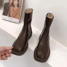 Boots Brand 2024 New Women Fur Flats Shoes Walking Warm Chelsea Boots Winter Zipper Plush Cotton Ankle Boots Casual Motocycle Botas