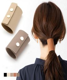 1 Pc Leather Hair Snap Headband Pu Foldable Women Girls Magic Ponytail Holder Stretch Tie Head band Rope8022815