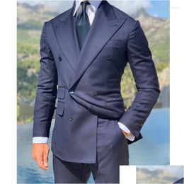 Mens Suits Blazers Navy Blue Formal Men Business Slim Fit Custom Groom Tuxedo For Party 2 Piece Male Fashion Costume 2023 Drop Deliver Ott4V