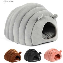 Cat Beds Furniture Caterpillar Cat Bed Pet Litter Net Semi-Enclosed Kennel Washable Winter Warm Plus Velvet Cat Kennel Bed With Removable Cover Y240322