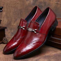 Dress Shoes Fashion Black / Brown Tan Loafer Mens Genuine Leather Pointed Toe Business Male Formal Wedding