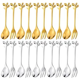 Forks Leaf Coffee Spoon Fruit Fork Tableware Set Sugar Stir Mixing Ice Cream Cake Dessert Teaspoon For Kitchen Wedding