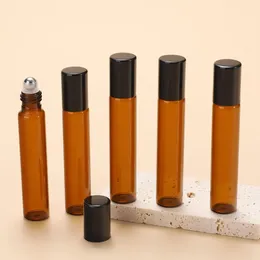 Storage Bottles Refillable Glass Essential Oil Amber Bottle Rollerball Perfume Stainless Steel Ball Hollow Travel Rolle