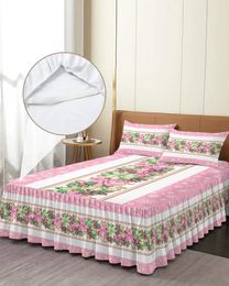 Bed Skirt Christmas Pink Snowflake Flower Plant Poinsettia Fitted Bedspread With Pillowcases Mattress Cover Bedding Set