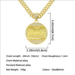 Pendant Necklaces Hip hop exaggerated diamond embellished large round label pendant necklace trendy men punk domineering cool Cuba2722