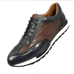 New men's leather shoe head layer cowhide daily outdoor casual lace-up hand-made large size shoes a38