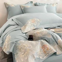 Bedding Sets High-end Floral Embroidery Green Red Set Luxury Egyptian Cotton Solid Duvet Cover Flat Or Fitted Bed Sheet Pillowcases