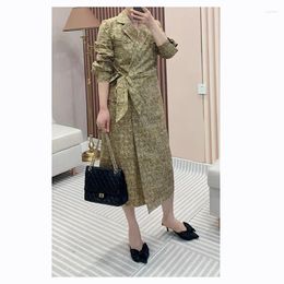 Casual Dresses Top End 2024 Spring Women Fashion Printed Lace-up Dress Elegant Lady All Match Cotton High Waist Long Sleeve Slim