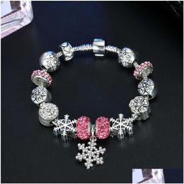 Charm Bracelets Handmade Jewelry Whole European Style Diy Large Hole Bead Bracelet Christmas Gifts For Women Snowflake Santa R157024 Otr3C